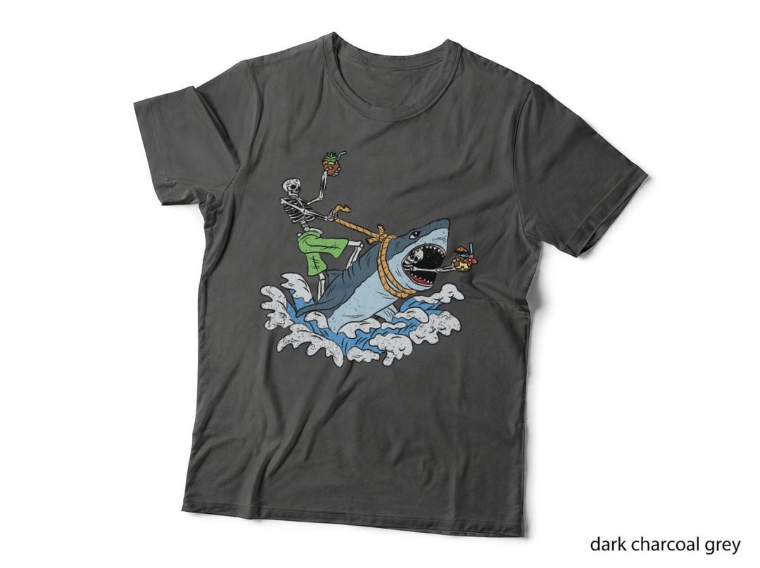 Skeleton Riding Shark Halloween Costume Bones Sea Animal T-Shirt