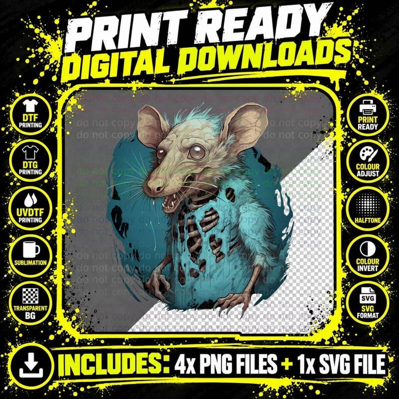 Skeleton Zombie Rat T-Shirt Png SVG Digital Bundle