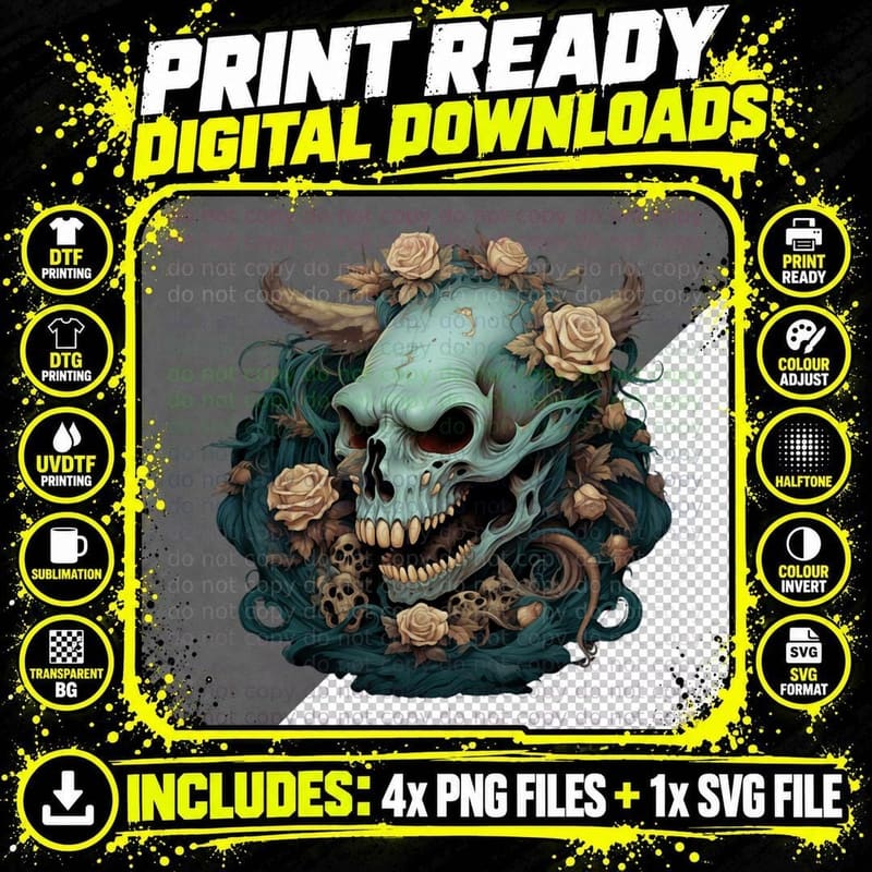 Skull Zombie Rat Head T-Shirt Png SVG Digital Bundle