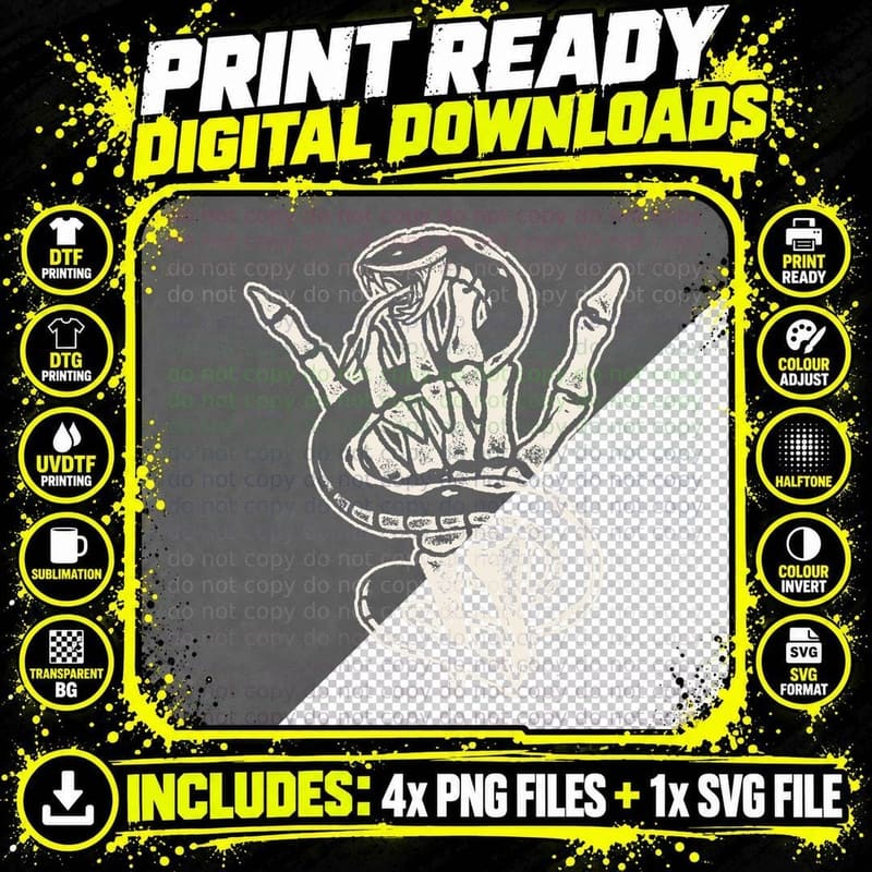 Snake Skeleton Hand Lazy Halloween Costume Cool Rock N Png SVG Digital Bundle