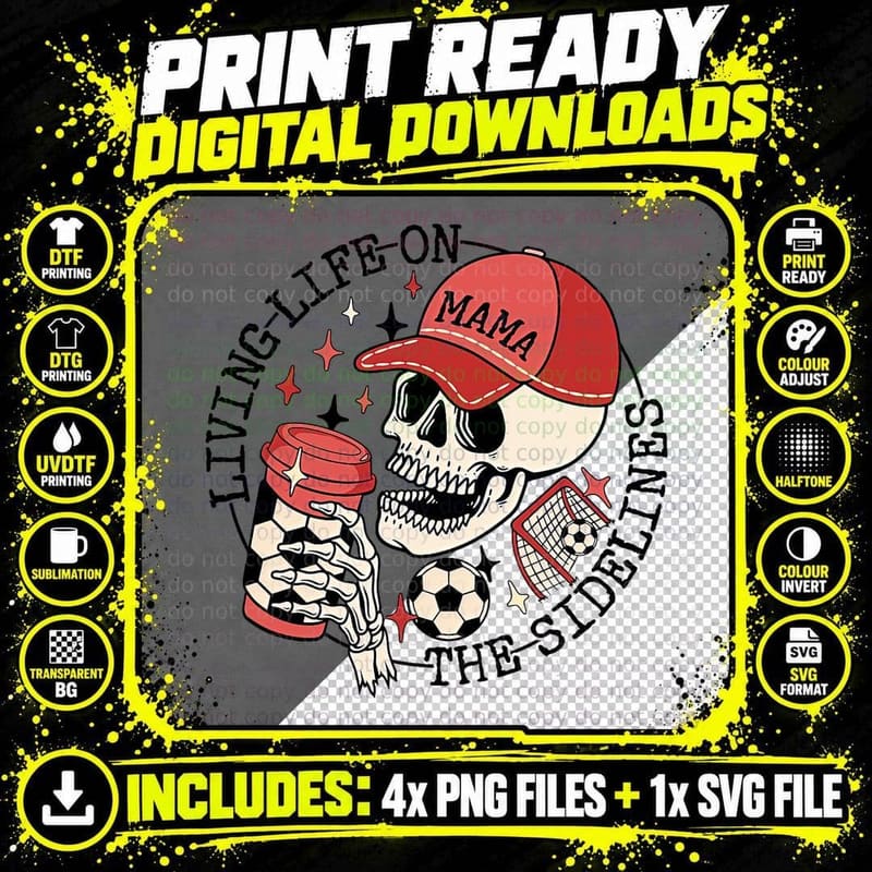Soccer Mama Living Life on the Sidelines Skeleton Coffee Png SVG Digital Bundle