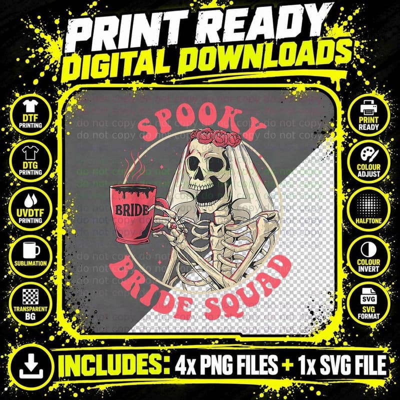 Spooky Bride Squad Halloween Bachelorette Party Men Png SVG Digital Bundle