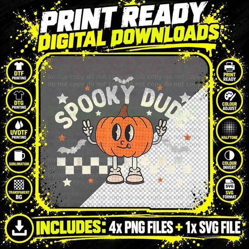 Spooky Dude Cute Pumpkin Toddler Boys Halloween Fall Png SVG Digital Bundle
