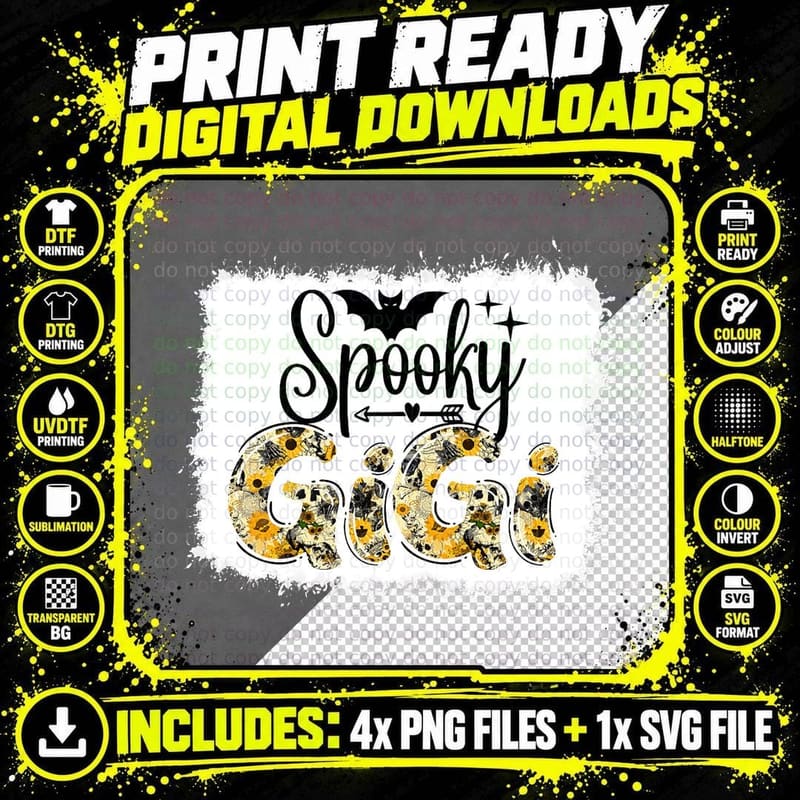 Spooky Gigi Bat Pumpkin Witch Hat Halloween Costume Png SVG Digital Bundle