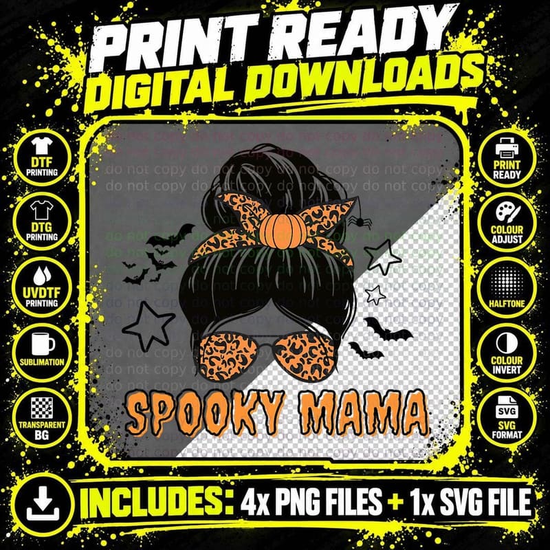 Spooky Mama for Halloween Spooky Family T-Shirt Png SVG Digital Bundle