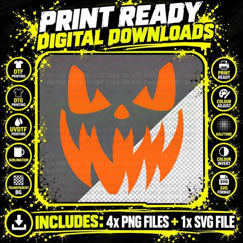 Spooky Pumpkin Face Halloween Costume Funny T-Shirt Png SVG Digital Bundle