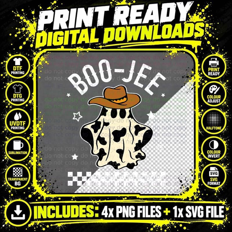 Spooky Season Cowboy Ghost Halloween Costume Boujee Png SVG Digital Bundle