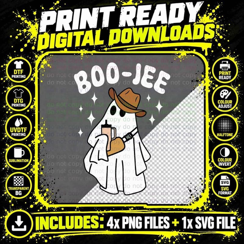 Spooky Season Cute Ghost Halloween Costume Boo-Jee Png SVG Digital Bundle