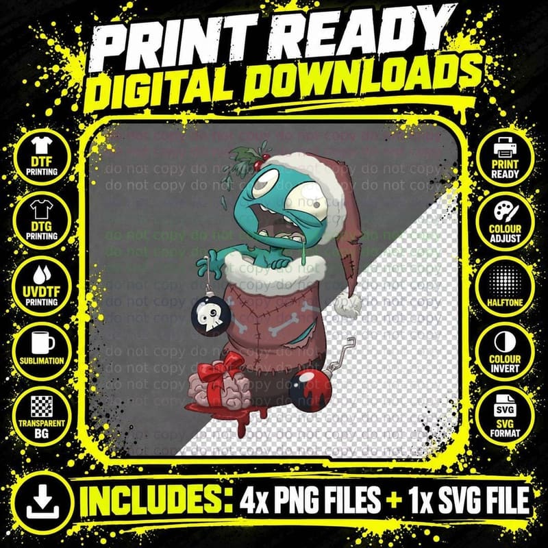 Stocking Stuffer Zombie Crewneck Sweatshirt T-Shirt Png SVG Digital Bundle
