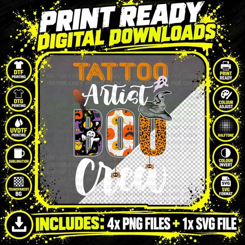 Tattoo Artist Boo Crew Ghost Funny Halloween Matching Png SVG Digital Bundle