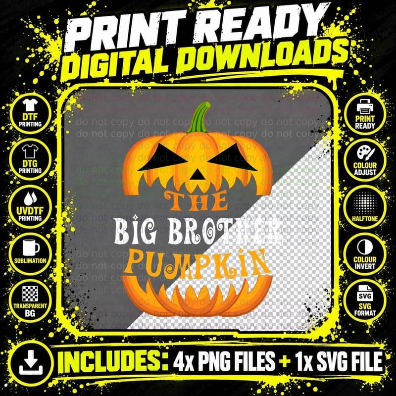 The Big Brother Pumpkin Matching Family Group Halloween Png SVG Digital Bundle