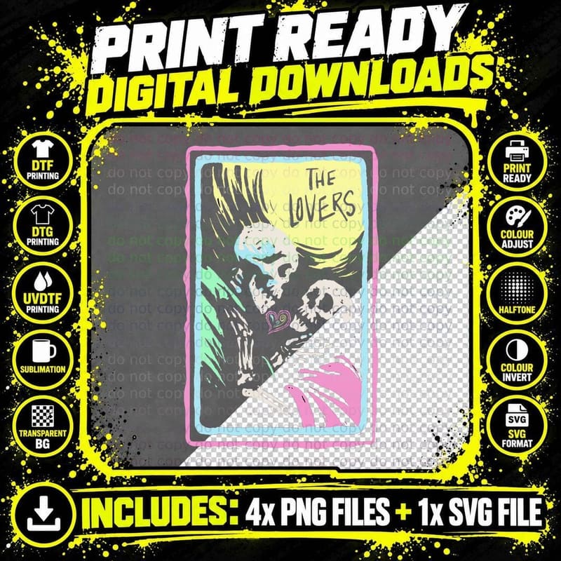 The Lovers Tarot Witchcraft Occult Pastel Goth Skeleton Png SVG Digital Bundle
