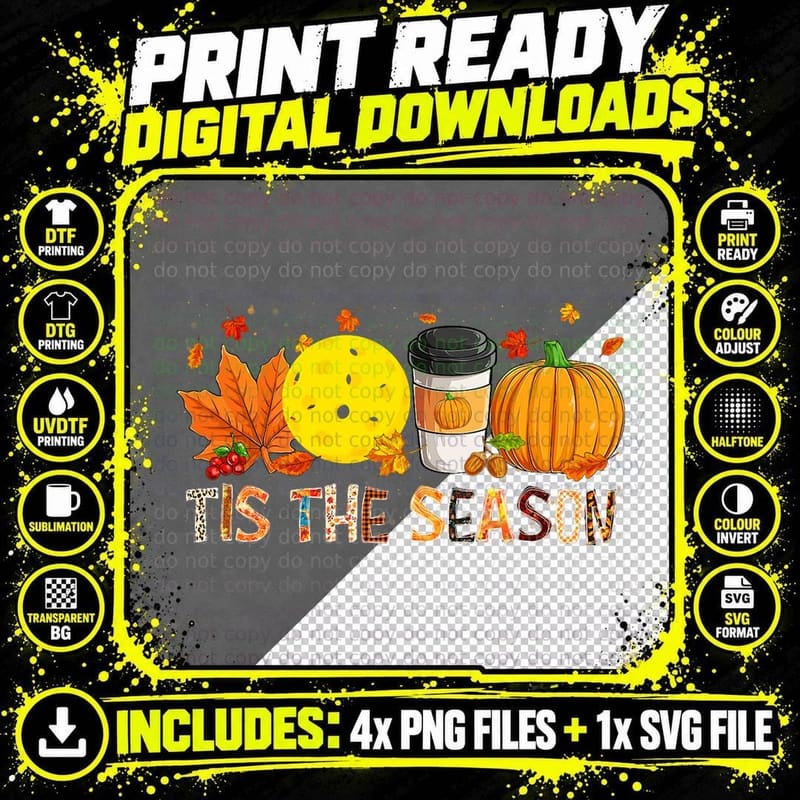 The Season Leopard Pumpkin Pickleball Halloween Fall Png SVG Digital Bundle