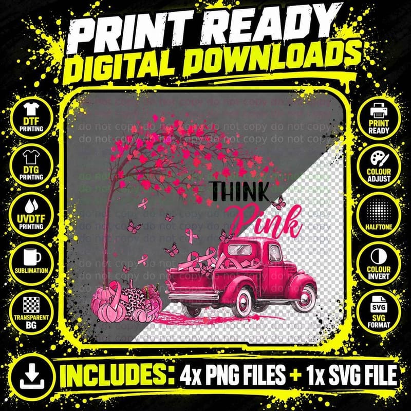 Think Pink We Wear Pink Breast Cancer Autumn Fall Png SVG Digital Bundle