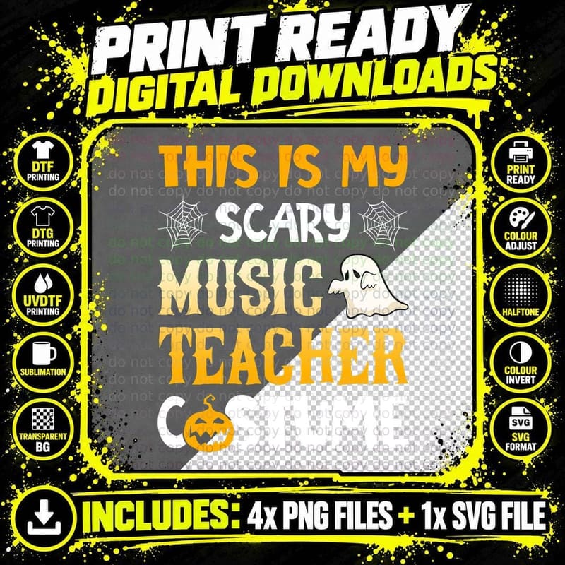This Is My Scary Music Teacher Halloween Costumes Gifts Png SVG Digital Bundle