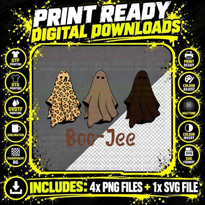 Three Cute Ghost Boujee Boo Jee Fall Halloween Spooky Png SVG Digital Bundle