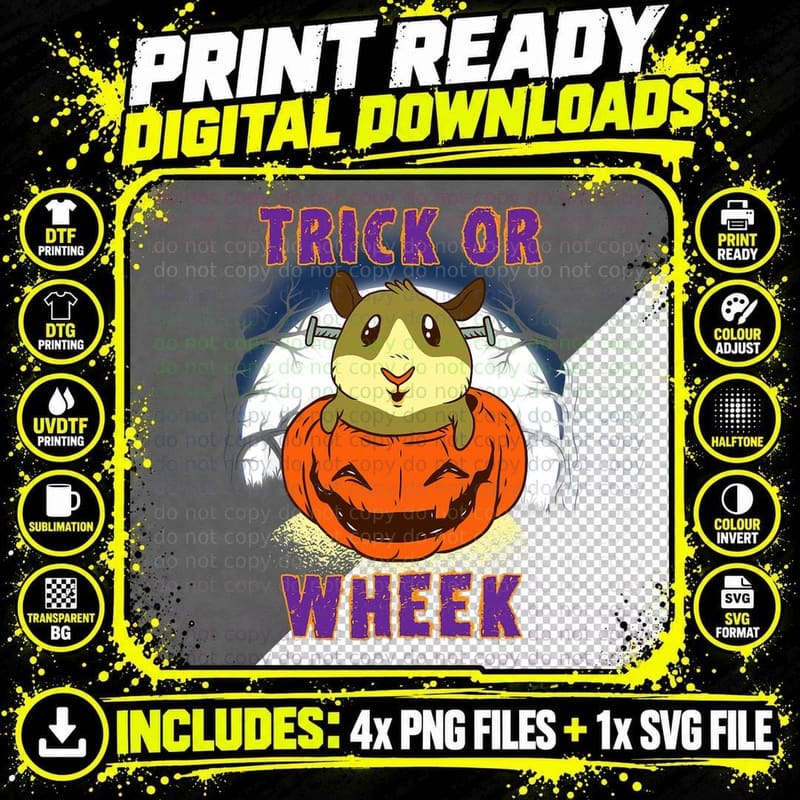 Trick or Wheek Guinea Pig Halloween T-Shirt Png SVG Digital Bundle