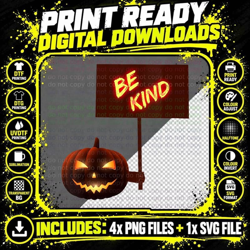 Unity Day Be Kind Anti Bullying Halloween Pumpkin Png SVG Digital Bundle