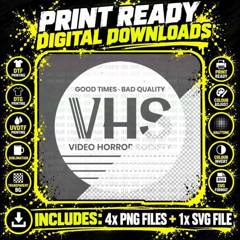 Video Horror Society (VHS) T-Shirt Png SVG Digital Bundle