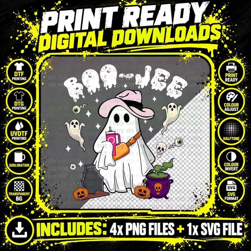 Vintage Ghost Boujee Boo-Jee Spooky Season Halloween Png SVG Digital Bundle