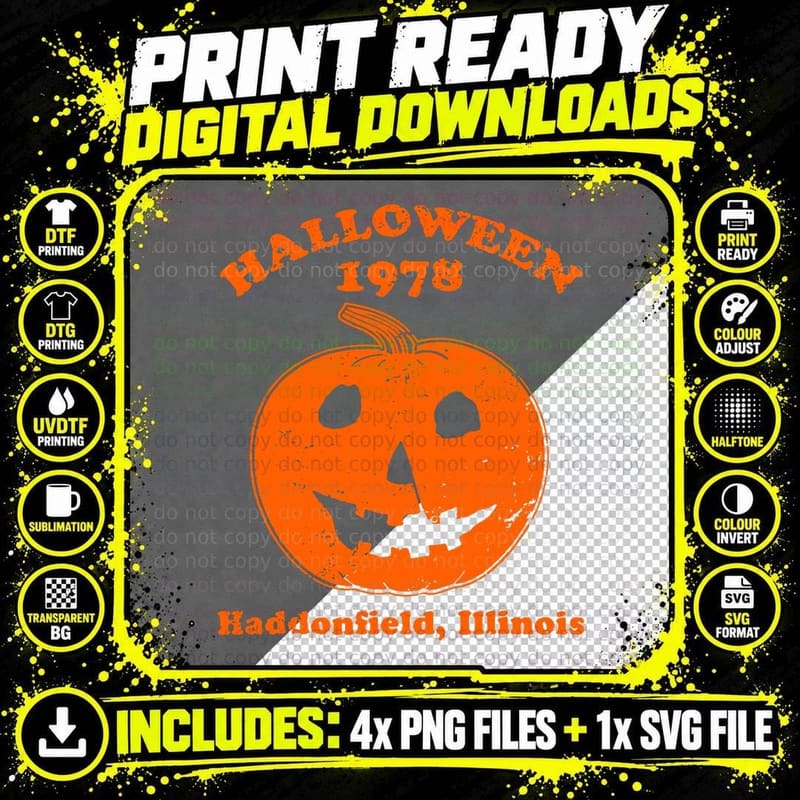 Vintage Halloween 1978 Pumpkin Haddonfield Illinois Png SVG Digital Bundle