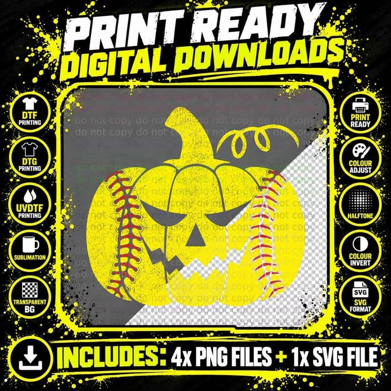 Vintage Softball T Shirt, Men Halloween Scary Pumpkin Png SVG Digital Bundle