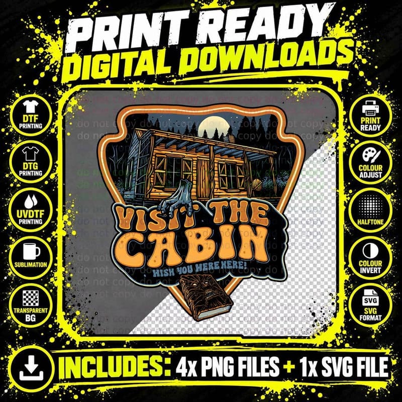 Visit the Cabin Horror Forest Moonlit Paranormal T-Shirt Png SVG Digital Bundle