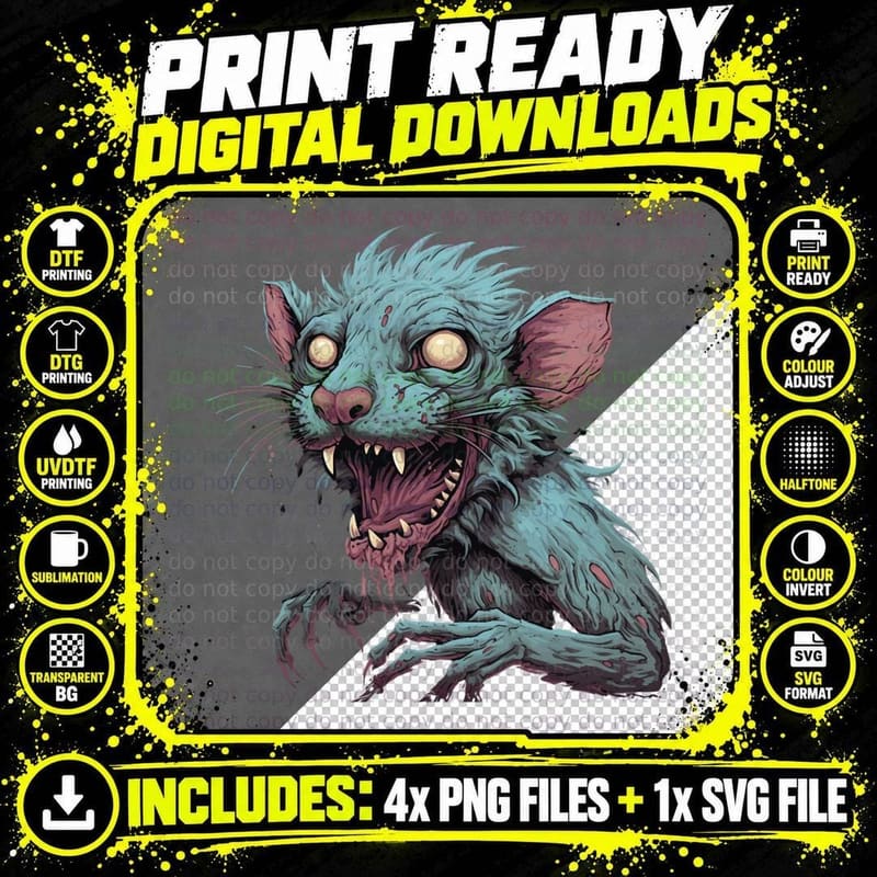 Walker Zombie Rat T-Shirt Png SVG Digital Bundle