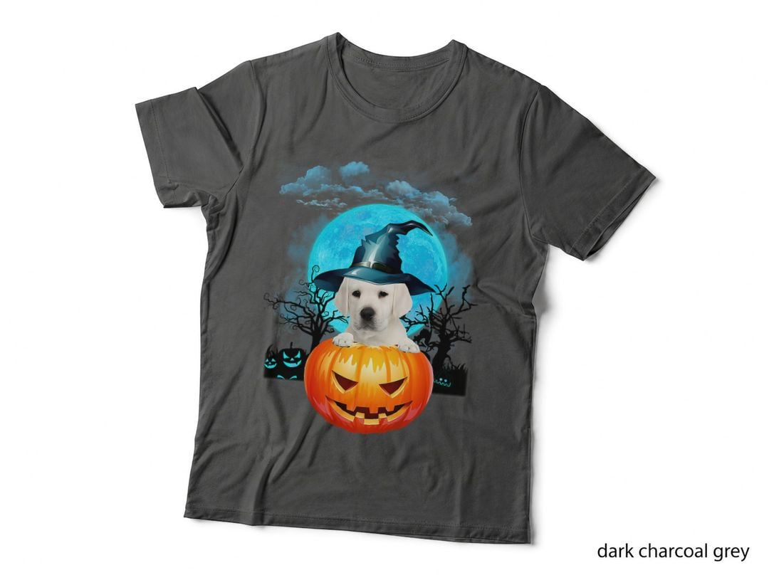 White Labrador Witch Hat Pumpkin and Blue Moon Halloween T-Shirt