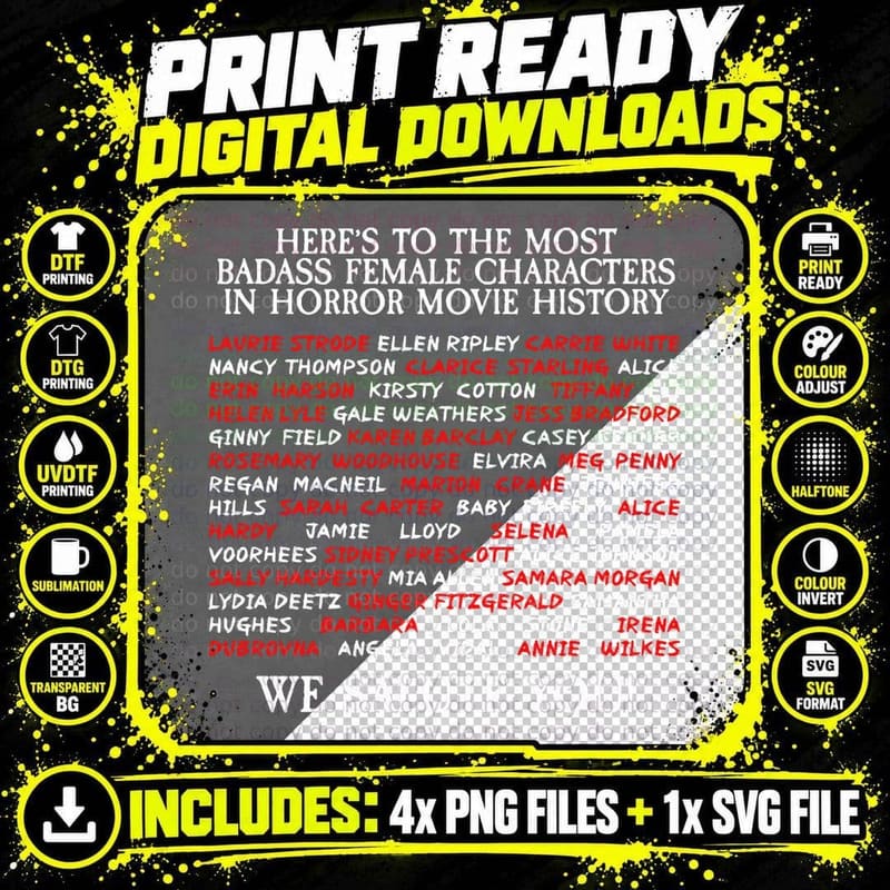 Women of Horror T-Shirt Png SVG Digital Bundle