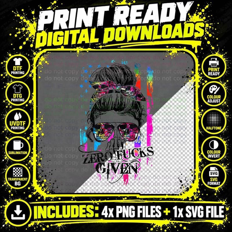 Zero Fucks Given Skull Women Flag Skeleton Rainbow Png SVG Digital Bundle