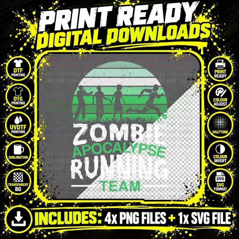 Zombie Apocalypse Running Team Halloween Trick or Treat Png SVG Digital Bundle