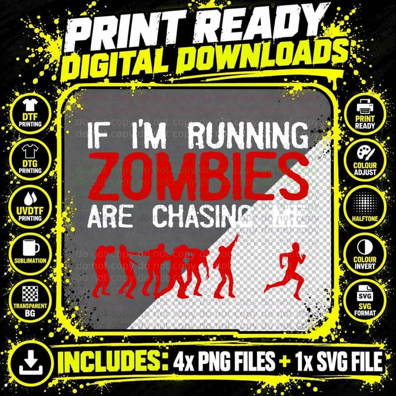 Zombie Running Design for Men Women Halloween Funny Png SVG Digital Bundle
