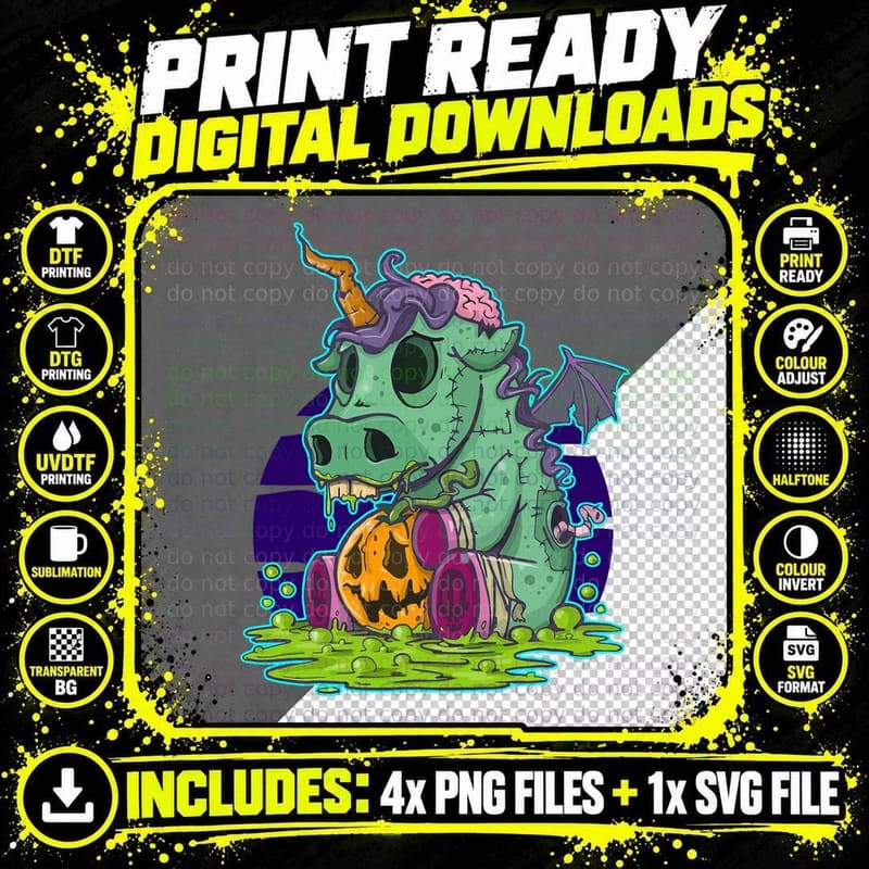 Zombie Unicorn Halloween Costume Ghost-Mummy T-Shirt Png SVG Digital Bundle