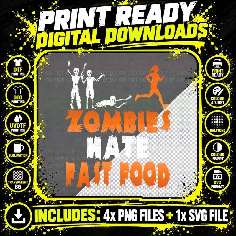 Zombies Hate Fast Food Funny Halloween Running T-Shirt Png SVG Digital Bundle