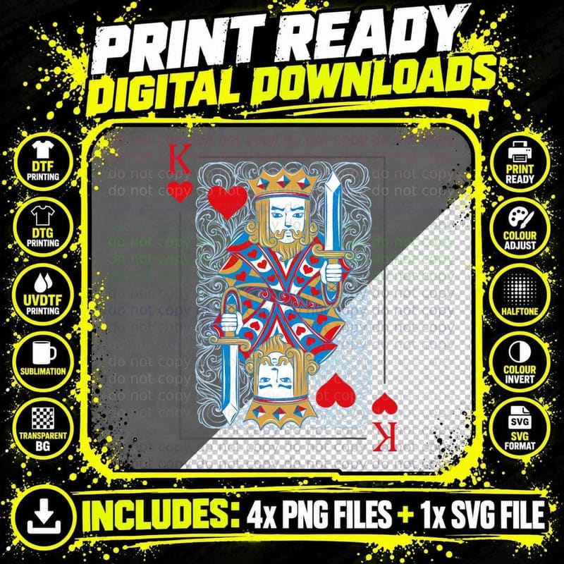 1 Of 2 King and Queen Matching Poker T Shirts for Png SVG Digital Bundle