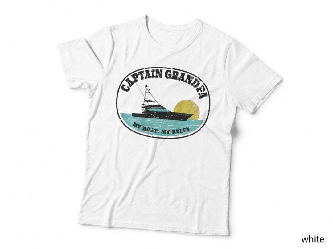 2 Sided Print) Captain Grandpa My Boat Rules Yacht Boating T-Shirt