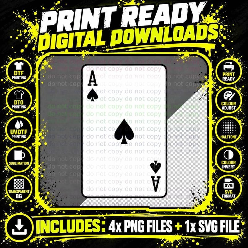 ACE OF Spades Playing CARD POKER Blackjack Solitaire Png SVG Digital Bundle