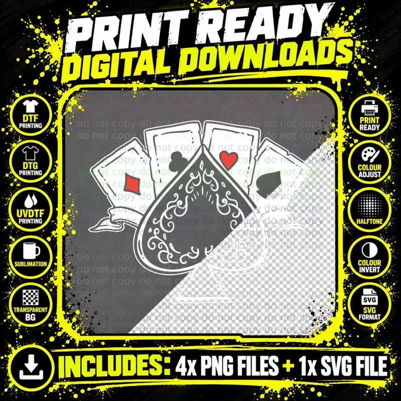 Ace Spades Poker Player T-Shirt Png SVG Digital Bundle