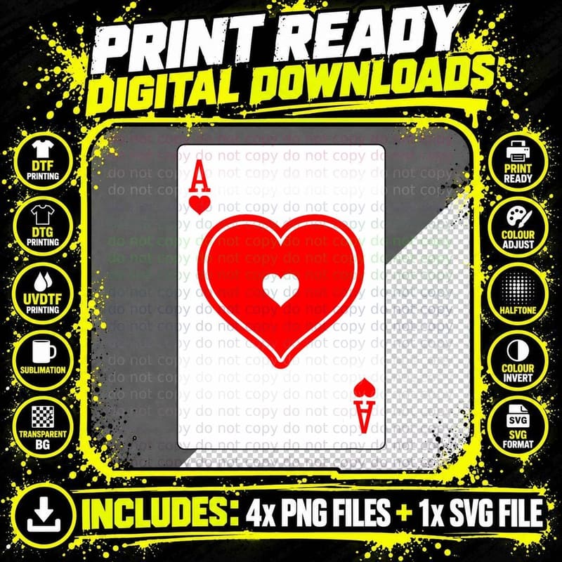 Ace of Hearts Poker Card Games Playing Cards Black Jack Png SVG Digital Bundle