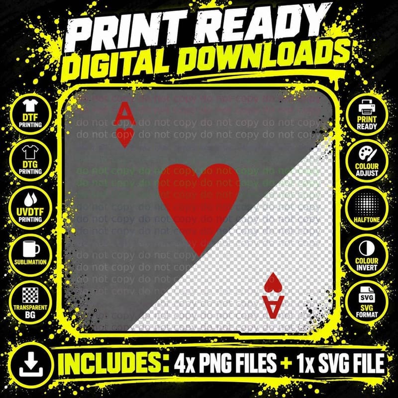 Ace of Hearts Tshirt Blackjack Cards Poker 21 a Tee Shirt Png SVG Digital Bundle