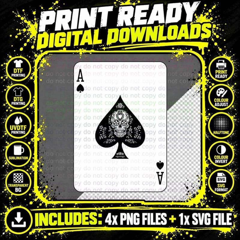 Ace of Spades Playing Card Poker T-Shirt Png SVG Digital Bundle