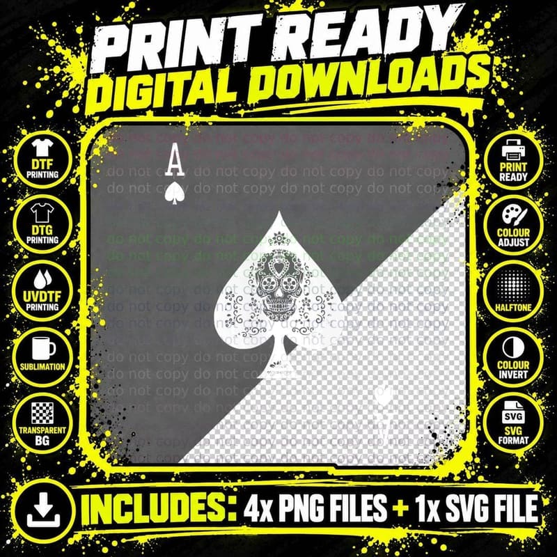 Ace of Spades Playing Card Poker, Gambler, Player Png SVG Digital Bundle