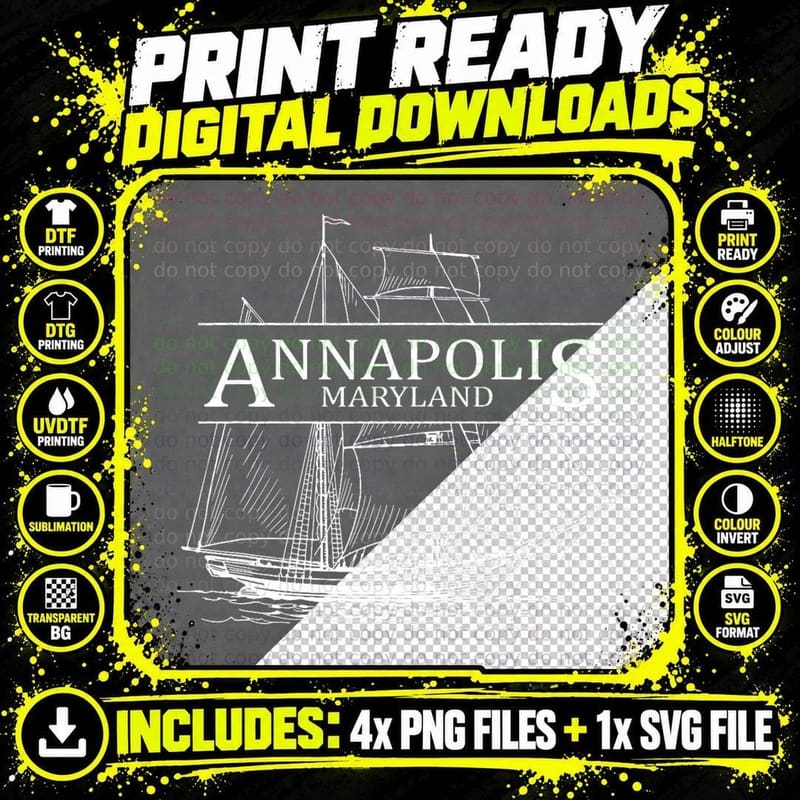 Annapolis Maryland Sailing T-Shirt, Tall Ship Sketch Png SVG Digital Bundle