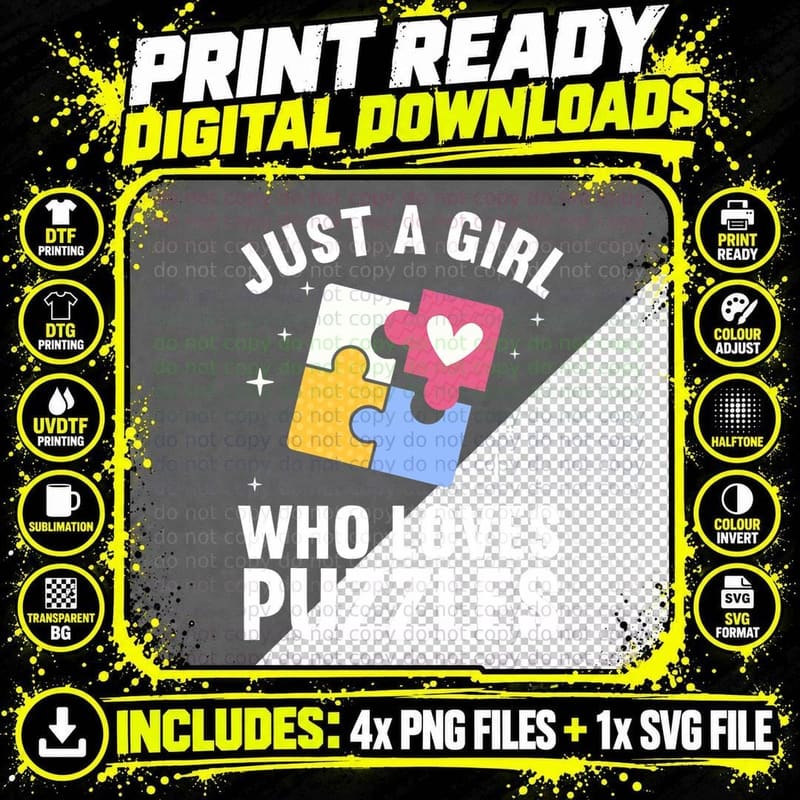 Best Puzzle Art for Women Girls Jigsaw Piece Puzzle Png SVG Digital Bundle