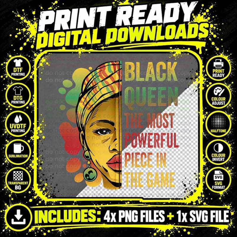 Black Queen Powerful Chess History Educated Strong Women Png SVG Digital Bundle