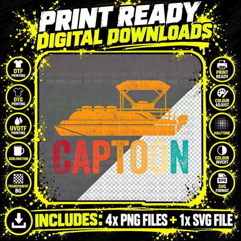 Boating Pontoon Captain Captoon Pontoon Boat T-Shirt Png SVG Digital Bundle
