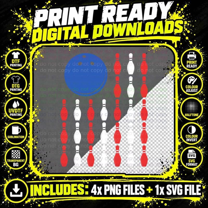 Bowling Ball & Pins Bowling T-Shirt, Bowling Graphic Tee Png SVG Digital Bundle