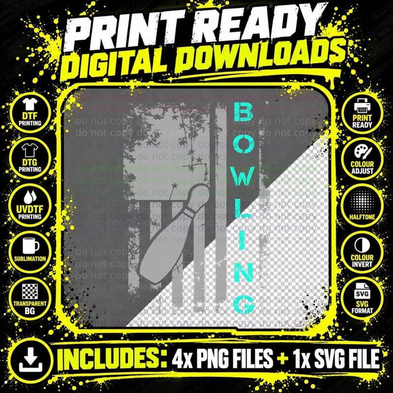 Bowling T-Shirt, Bowling Alley Silhouette Graphic Tee Png SVG Digital Bundle