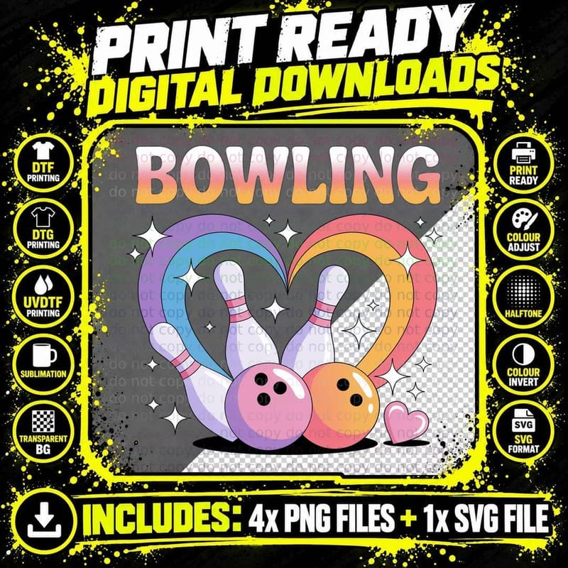 Bowling T-Shirt, Bowling Pins in Heart Shape with Png SVG Digital Bundle